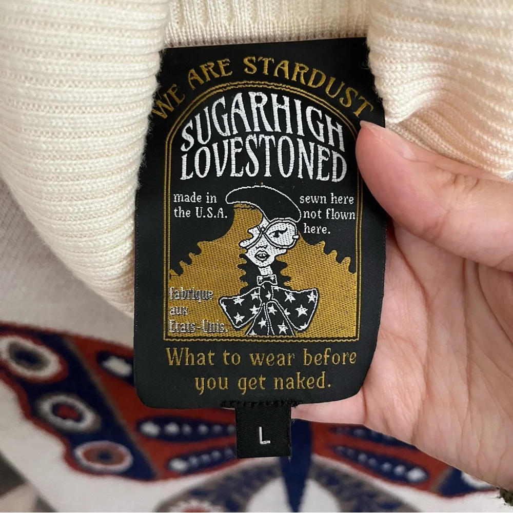 RARE Sugarhigh Lovestoned Mariposa Butterfly Turtleneck Wool Sweater Dress Large - Picture 7 of 15